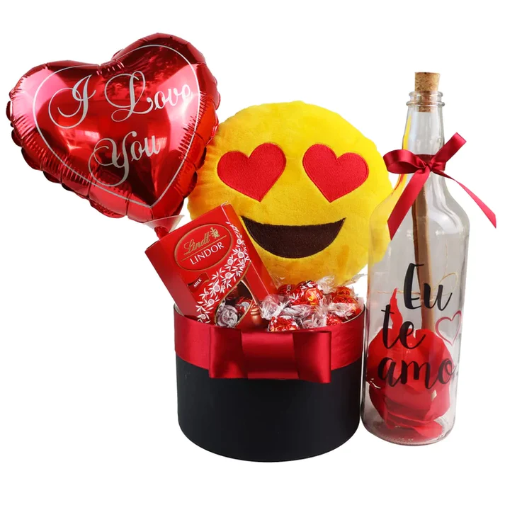 Box Emoji Love Lindor — presente Dia dos Namorados, cesta romântica, flores para presente