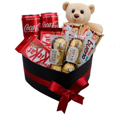 Box Ursinho Ferrero — presente Dia dos Namorados, cesta romântica, flores para presente