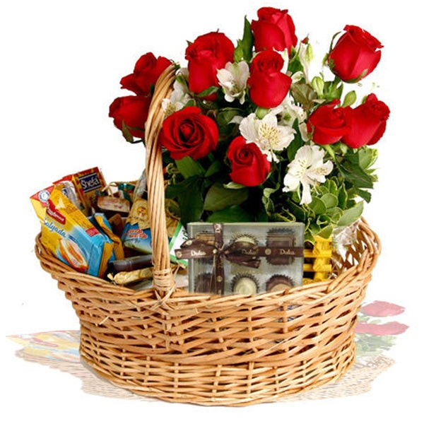 Cesta Rosas & Café Premium — presente Dia dos Namorados, cesta romântica, flores para presente
