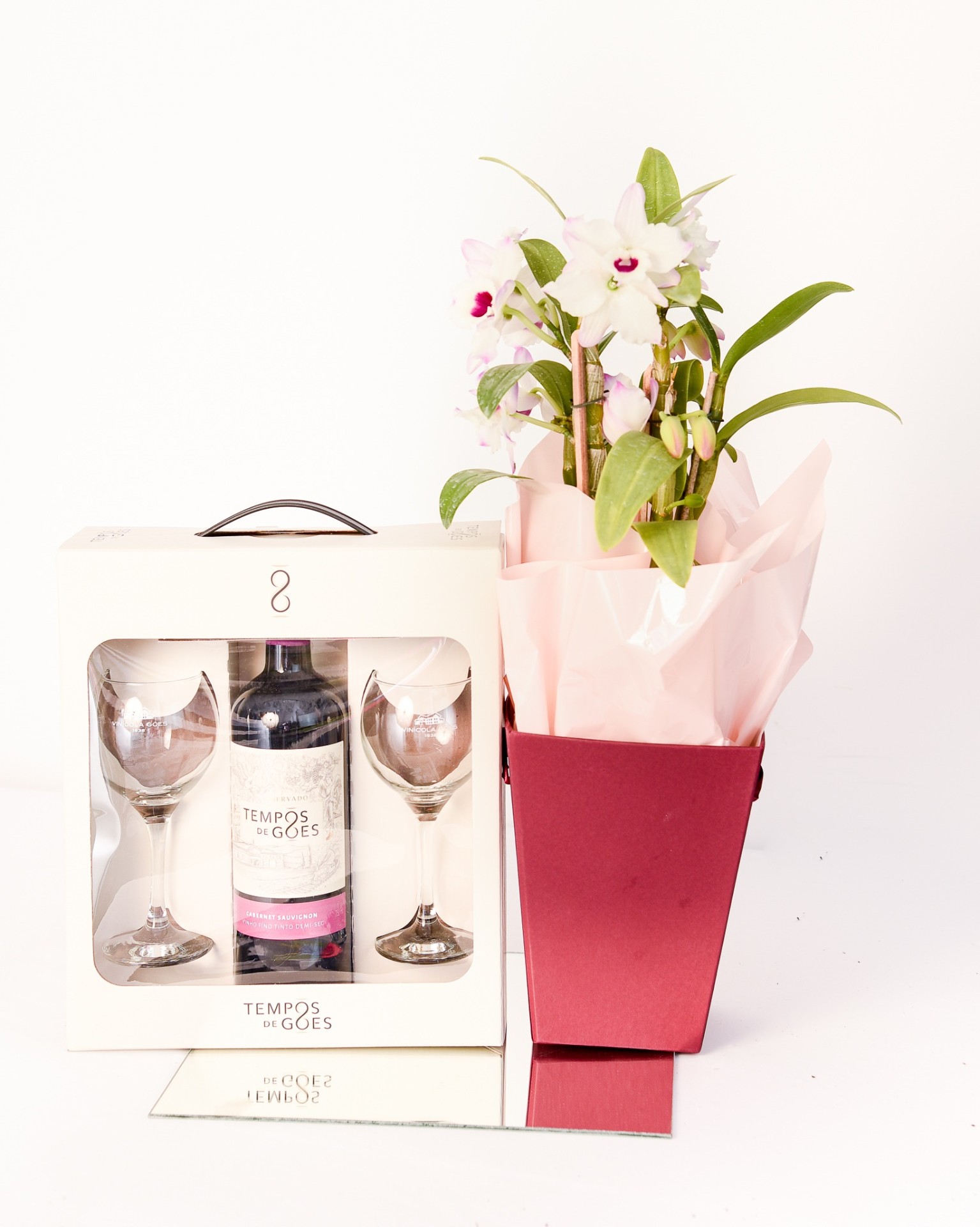 Kit Vinho & Orquídea Premium — presente Dia dos Namorados, cesta romântica, flores para presente